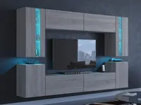 Furnitech Wohnwand Eiche Sonoma | Hängend Wohnwand Modern | Wohnzimmer Schrankwand mit Regale und TV Schrank | Wohnzimmer Möbel ohne LED