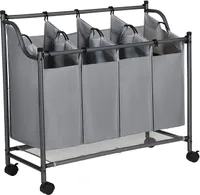 SONGMICS Wäschekorb, mit 4 abnehmbaren Stofftaschen, Rollen, 4 x 35 L, grau