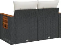 vidaXL Gartensofa mit Kissen 2-Sitzer Schwarz Poly Rattan