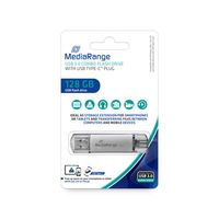 MEDIARANGE MR938, 128 GB, USB Type-A / USB Type-C, 3.2 Gen 1 (3.1 Gen 1), 80 MB/s, uzáver, strieborná
