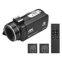 4K-Digitalvideokamera, WLAN-Camcorder, DV-Recorder, 56 MP, 18-facher Digitalzoom, 3,0-Zoll-IPS-Touchscreen, unterstuetzt Gesichtserkennung, IR-Nachtsicht, Anti-Shake, mit 2 Batterien + Fernbedienung + Tragetasche