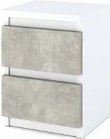 STIV Möbel | Nachttisch - Nachtschrank mit 2 Schubladen - Weiße  / Beton matt  H40cm B30cm T30cm