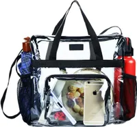 Transparente Einkaufstasche und Clear Bag für das Fitnessstudio, für Arbeit, Sportspiele und Konzerte - 30 x 30 x 15cm, schwarz