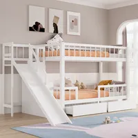 Merax Etagenbett 90x200cm mit Treppe und Leiter, Hochbett mit Rausfallschutz und 2 Schubladen, Massivholz Kinderbett mit Lattenrost und Magnettür Weiß
