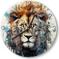 DEQOART Glasuhr Ø30 cm Zahlen 'Farbsturm des Löwen' Wanduhr Glas Uhr Design leise Küchenuhr