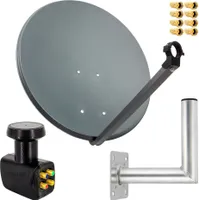 PremiumX Satelliten-Komplettanlage 80cm Satellitenschüssel Anthrazit Quad LNB 8x F-Stecker Wandhalter 25cm - 1 SAT 4 Teilnehmer