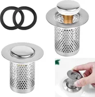 2 Stück Abflussfilter Waschbeckenstöpsel Edelstahl Waschbecken Stöpsel Pop Up Ablaufgarnitur Stöpsel zum Drücken Ablaufventil mit Anti Clogging Sieb Abflusssieb für 34-38mm Abflussloch