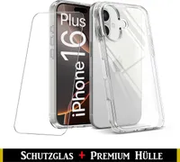 Für Apple iPhone 16 Plus ( 6.7" ) Transparent Silikon Handy Schutz Hülle + 9H Panzerglas HD Schutzglas