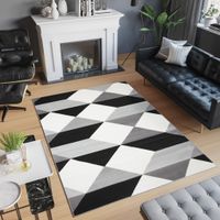 Teppich Wohnzimmer Schlafzimmer Kurzflor Modern Design Grau Weiß Schwarz Geometrisch Meliert 120 x 170 cm