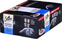Sheba Delikatesse Fine Flakes, Mega Pack – Katzenfutter nass, Fischauswahl in Gelee mit Lachs, Weissfisch, Thunfisch und Kabeljau Schalen 80 x 85g