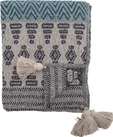 Bloomingville Deka MILAS Modrá sivá recyklovaná bavlna 130x160 Vlnená deka Pom Poms