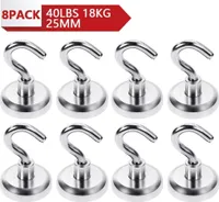 Neodymové magnetické háčky, magnety s háčky, magnetické háčky, kuchyně, garáž, kancelář, přídržná síla magnetu 40 LBS, 25 mm, 8 kusů