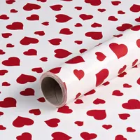 Geschenkpapier Weiß mit roten Herzen, Geburtstagspapier, 0,7 x 10 m