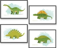 Himmelzucker Premium 4er Poster set für Kinderzimmer Babyzimmer DIN A4 Dino Wandbilder Deko Junge Mädchen Dekoration Bilder Kinder Dinosaurier Tierbilder