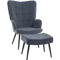Ohrensessel Chesterfield Sessel mit Fußhocker Armlenstuhl Samt-Bezug Lesesessel Der Polstersessel mit verstellbaren Füßen, Knopfheftung