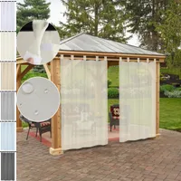 2er Set Outdoor Gardine Wasserdicht Halbtransparent, Balkon Gardine Abnehmbare Schlaufen, Außenvorhang Terrasse Pavillon Hof Garten B132xH213cm Beige