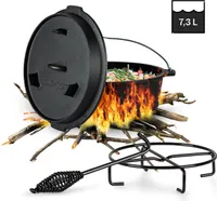 ToCi Dutch Oven Vorgebrannt, Dutch Oven für Brot, Kochen & Grillen, Auslaufsicherer BBQ Dutch Oven, Gusseisen Topf mit Deckelheber, Gusseisenpfanne Grill-Topf mit Deckel, Gusseisen Kochtopf 7,3 Liter