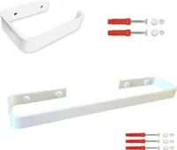 Set Weiß Handtuchhalter Badezimmer 40 cm + Toilettenpapierhalter 14,5 cm - LOFT Design – Edelstahl Wandhaken Bohren für Bad