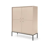 BETTSO Viertürige Kommode MOLLY Beige mit Schwarzbeinen Metallrahmen Wohnzimmer Schlafzimmer Flur Modern
