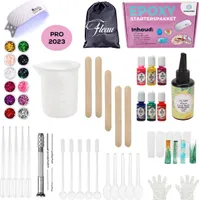 Fleau Kids Epoxy Resin Set XXL - UV živica - silikónové formy - štartovacie balenie - UV lampa - vrátane licej živice - 6 farieb - 12 trblietok - výroba šperkov/náušníc