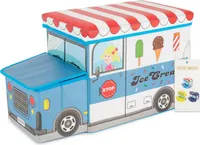 Bieco Aufbewahrungsbox mit Deckel Kinder Icecream, faltbar, Sitzhocker mit Sitzgelegenheit, und Polsterung, Spielzeugkiste mit Stauraum, Sitztruhe, Jungen & Mädchen, 46 L, Belastbar bis 80 Kg, gelb
