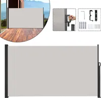 Sessamen-LP 180 x 300 cm Seitenmarkise Alu ausziehbar Blickdicht Sonnenschutz mit Wandhalterung Sichtschutz Markise für Balkon, Terrasse, Garten - Grau