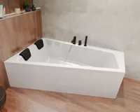 BADLAND Eckbadewanne Rechteck Badewanne INTIMAS LINKS 150x85 mit Ablaufgarnitur und Füßen + 1 Badkissen | BADLAND INTIMAS