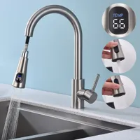 Homelive Wasserhahn mit Display,Armatur Küche mit Brause Zwei Wasserstrahlarten,Küchenarmatur Einhebel,Mischbatterie Küche 360°Schwenkbar Edelstahl