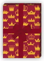 Geburtstags Geschenkpapier mit Kronen Vielfalt auf rot - G7670, 32 x 48cm