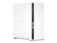 QNAP TS-233 Server-Barebone Mini Tower Weiß  QNAP Anzahl der unterstützten Speicherlaufwerke: 2, Anzahl Ethernet-LAN-Anschlüsse (RJ-45): 1, Anzahl USB 2.0 Anschlüsse: 2, Gehäusetyp: Mini Tower, Stromversorgung: 65 W, Anzahl unterstützter Prozessoren: 1, Unterstützte Arbeitsspeicher: DDR4-SDRAM, Zahl der DIMM Slots: 2, Eingebauter Prozessor: Ja