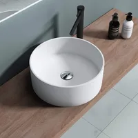 doporro Aufsatzwaschbecken rund matt Weiß Ø 40 cm Mineralguss Waschbecken ohne Armaturloch Colossum804