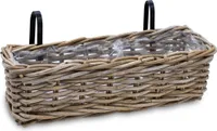 Rattan Balkonkasten natur - 44 x 17 cm - Weide Pflanzkorb mit Halterung - Balkon Garten Blumenkasten Pflanztopf Blumenkorb zum Einhängen an Geländer