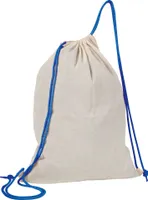 Baumwolle Gymbag / Sportbeutel / Turnbeutel / weiß mit blauen Kordelzügen