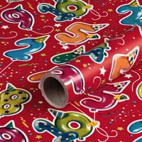 Geschenkpapier Zahlen, Rot, Geburtstagspapier, Kindergeburtstag, 0,70 x 10 m