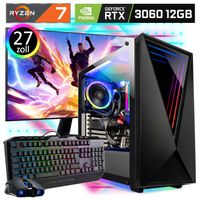 Gaming PC Komplett-Set AMD Ryzen7 5700 - Nvidia GeForce RTX 3060 12GB - 500GB M.2 NVMe SSD - 2000GB HDD - 32GB DDR4 - Windows 11 - WLAN - 27" TFT - Tastatur - Maus