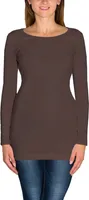 Alkato Damen Langarm Longshirt  Langarmshirt Tunika Basic Shirt, Farbe: Hellbraun, Größe: S