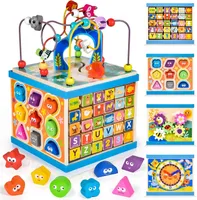 Motorikwürfel ab 1 Jahr | 6 IN 1 Holz Motorikwürfel mit Formsortierer Lernuhr Zahnradspiel Montessori Spielzeug Feinmotorik Holzspielzeug Activity Wür