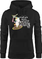 Damen Kapuzen-Pullover Ich hab mich umgesehen wir sind die geilsten hier Einhorn Party Disco Moonworks® schwarz L