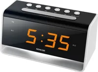SENCOR SDC 4400W - Budík s LED nočným svetlom, USB nabíjačka 5V, LED displej, duálny alarm, opakované budenie