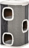PawHut Kratztonne für Katzen Katzenkratzbaum 3 Ebenen Katzenbaum Kletterbaum für Katzen Katzenmöbel Spanplatte samtartiges Polyester Sisal Grau+Weiß 40 x 40 x 74 cm