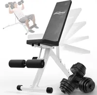Physionics® Multifunktion Hantelbank + Kurzhantel Set 30 kg (2 x 15 kg) - verstellbar, klappbar, inkl. 16 Gewichte - Schrägbank, Flachbank, Trainingsbank, Fitnessbank, Hantelstangen, Kurzhanteln