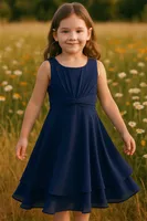 Mädchen Sommer Kleid Gr. 164 Cm Chiffon Ärmellos Partykleid Knielang Hochzeit Blumenmädchen Brautjungfernkleid