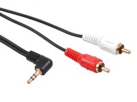 Audio jack konektor 3,5 mm 90° uhlový na 2xRCA cinch kábel 3 metre