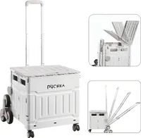 PUCHIKA Einkaufstrolley klappbarer, Einkaufswagen mit Deckel, flachziehenbar mit Teleskop-Griff, Treppensteiger mit 8 Gummiräder, Hellgrau