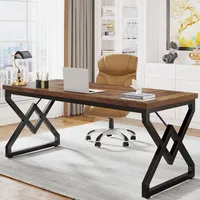 LITTLE TREE Schreibtisch, 160 x80 x 75cm Großer Büro-Computertisch mit extra Dicker Holztischplatte und Metallrahmen, einfacher Chefschreibtisch
