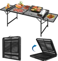 UISEBRT 120x60cm Skládací venkovní kempingový stůl, výškově nastavitelný boční stůl s kovovou mřížkou a držadlem na přenášení, rozkládací až do rozměru 176x60 cm