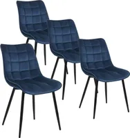 WOLTU 4 x Esszimmerstühle Polsterstuhl mit Rückenlehne, aus Samt&Metall, Blau