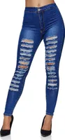 Elara Damen Jeans High Waist Destroyed 547-4 Dunkelblau-36 (S)