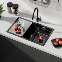CECIPA 70*44CM Küchenspüle Edelstahlspüle Spülen mit 1 Becken Küchenspüle mit Ablaufplatte Schwarz