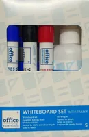 Whiteboard Marker Set Schwarz Rot Blau Schwamm Reiniger 100ml
